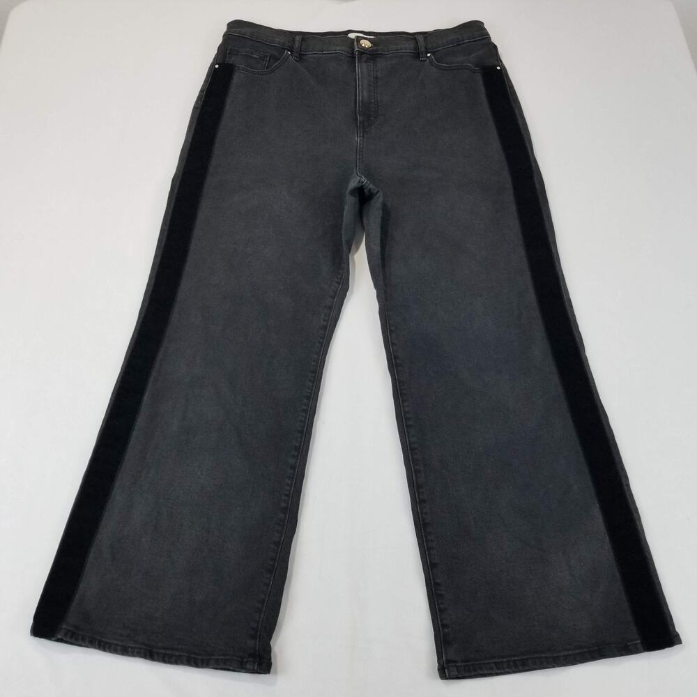 LOFT Jeans Size 32 14 Black Velvet Stripe High Rise Wide Leg Jean Petite Inseam